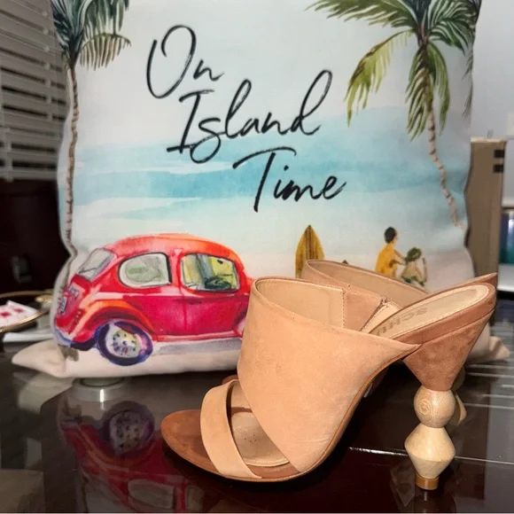 Schutz Tosca Geometric-Heel Slide Sandals In Honey Size 5.5 - Picture 2 of 12